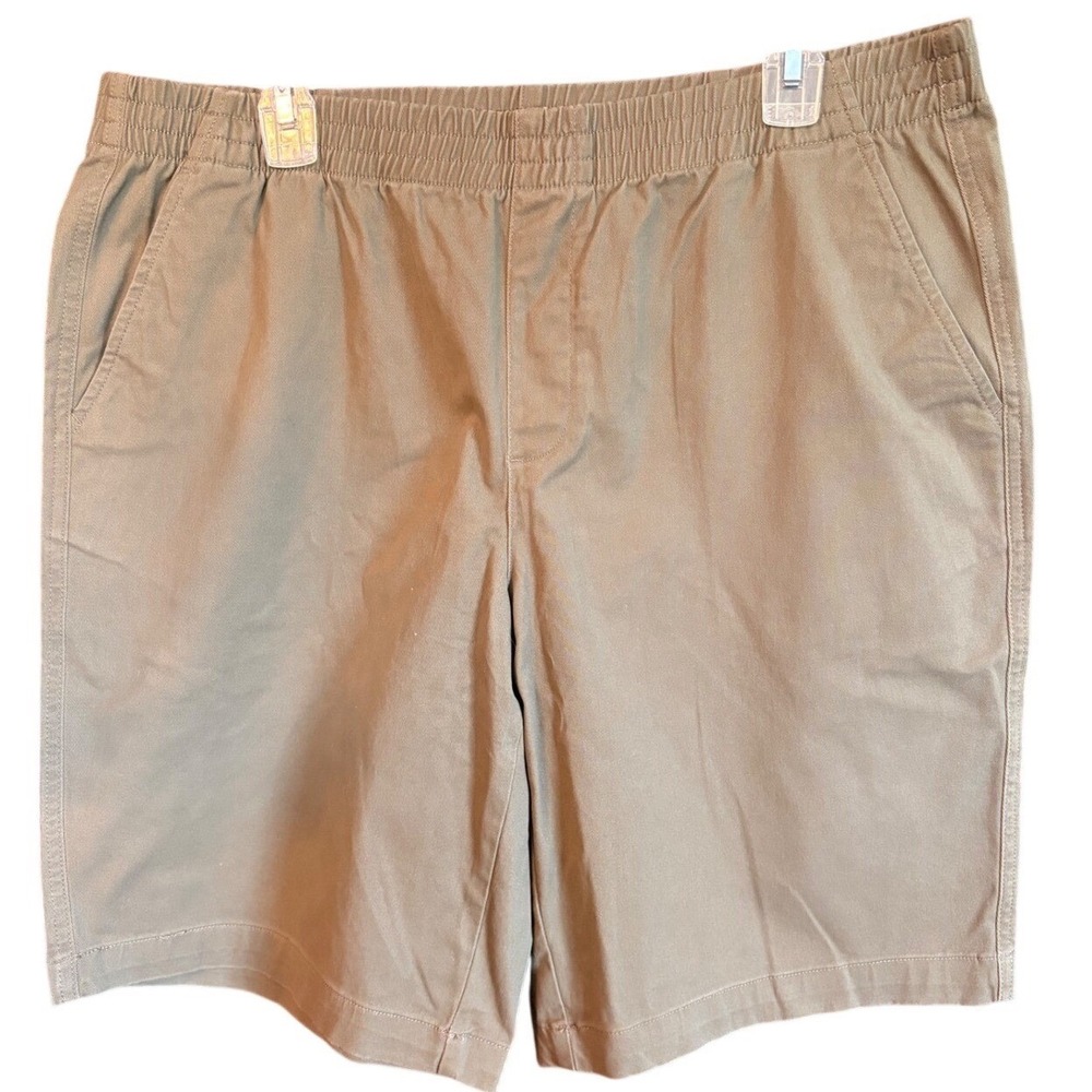Lands End Mens Elastic Waist Chino Shorts Olive Green Cotton Stretch Size 16